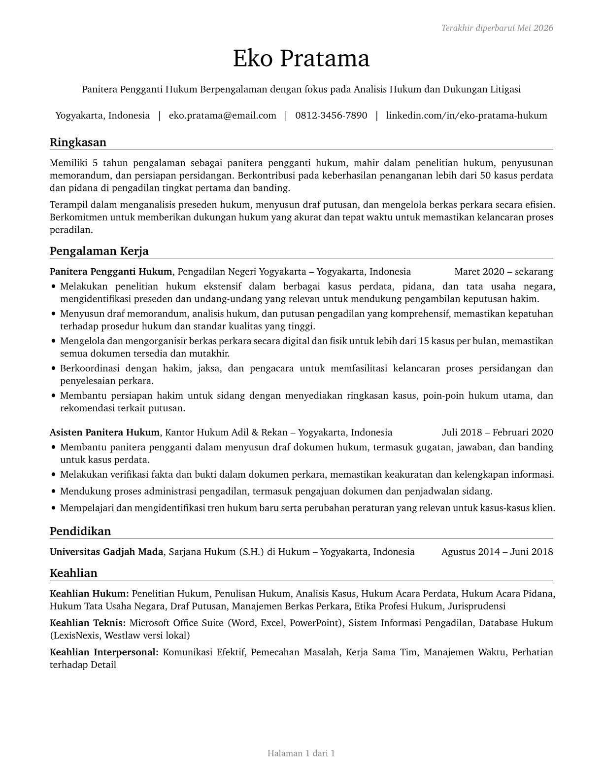 Judicial Law Clerks CV in Indonesian — page 1