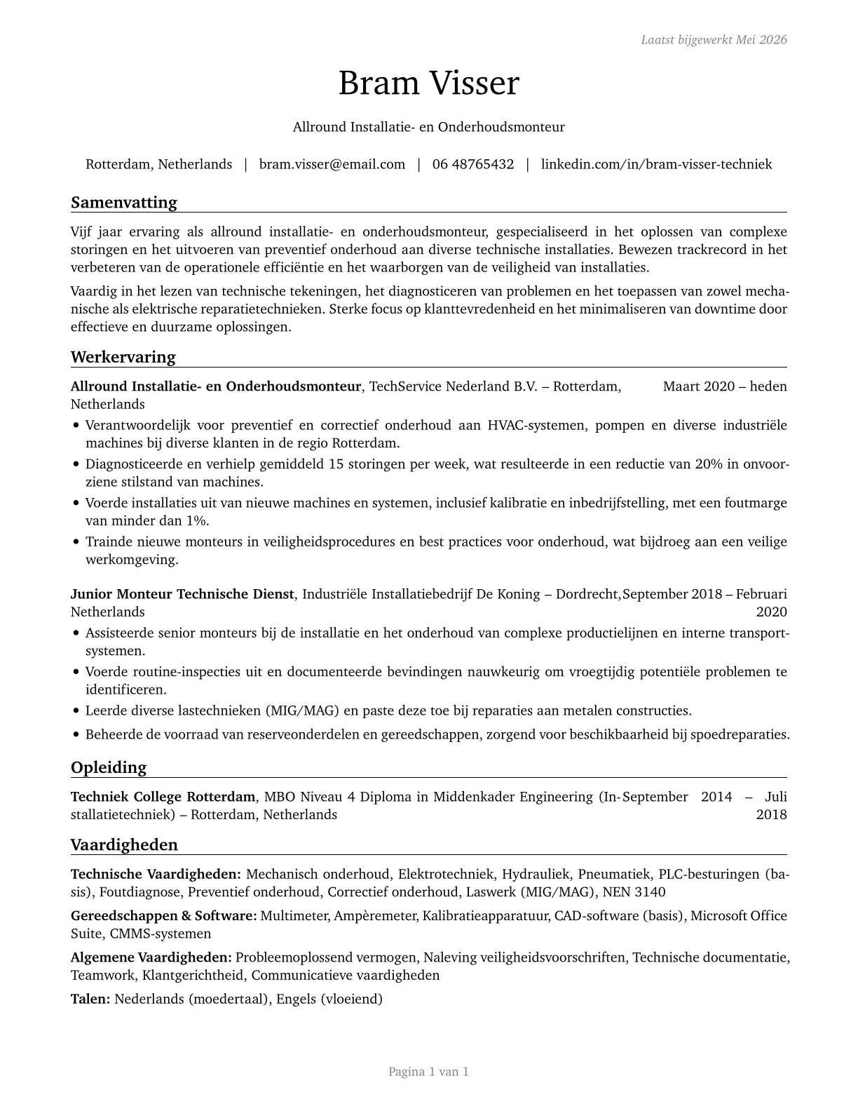 Installation, Maintenance, and Repair Workers, All Other CV in Dutch — page 1