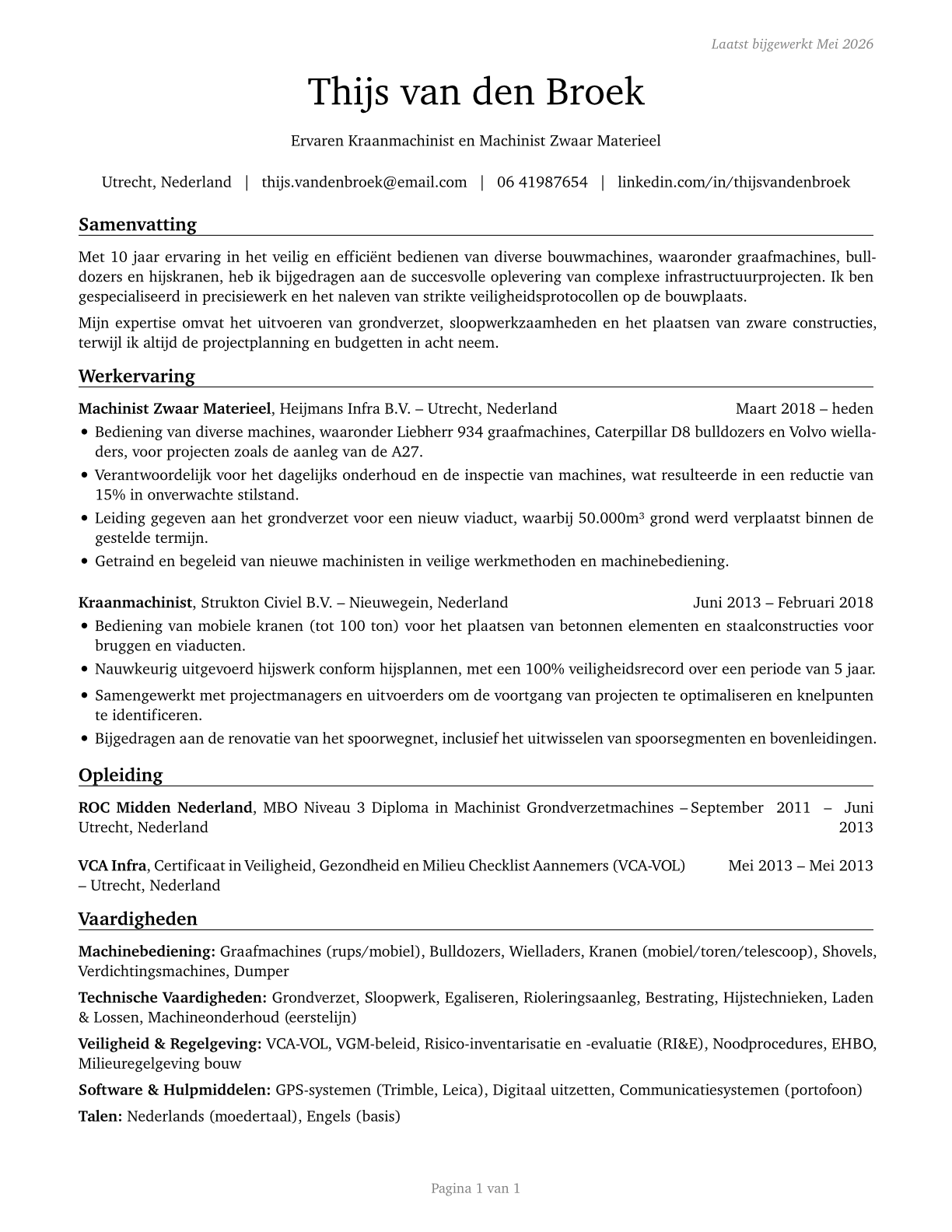 Operating Engineers and Other Construction Equipment Operators CV in Dutch — page 1