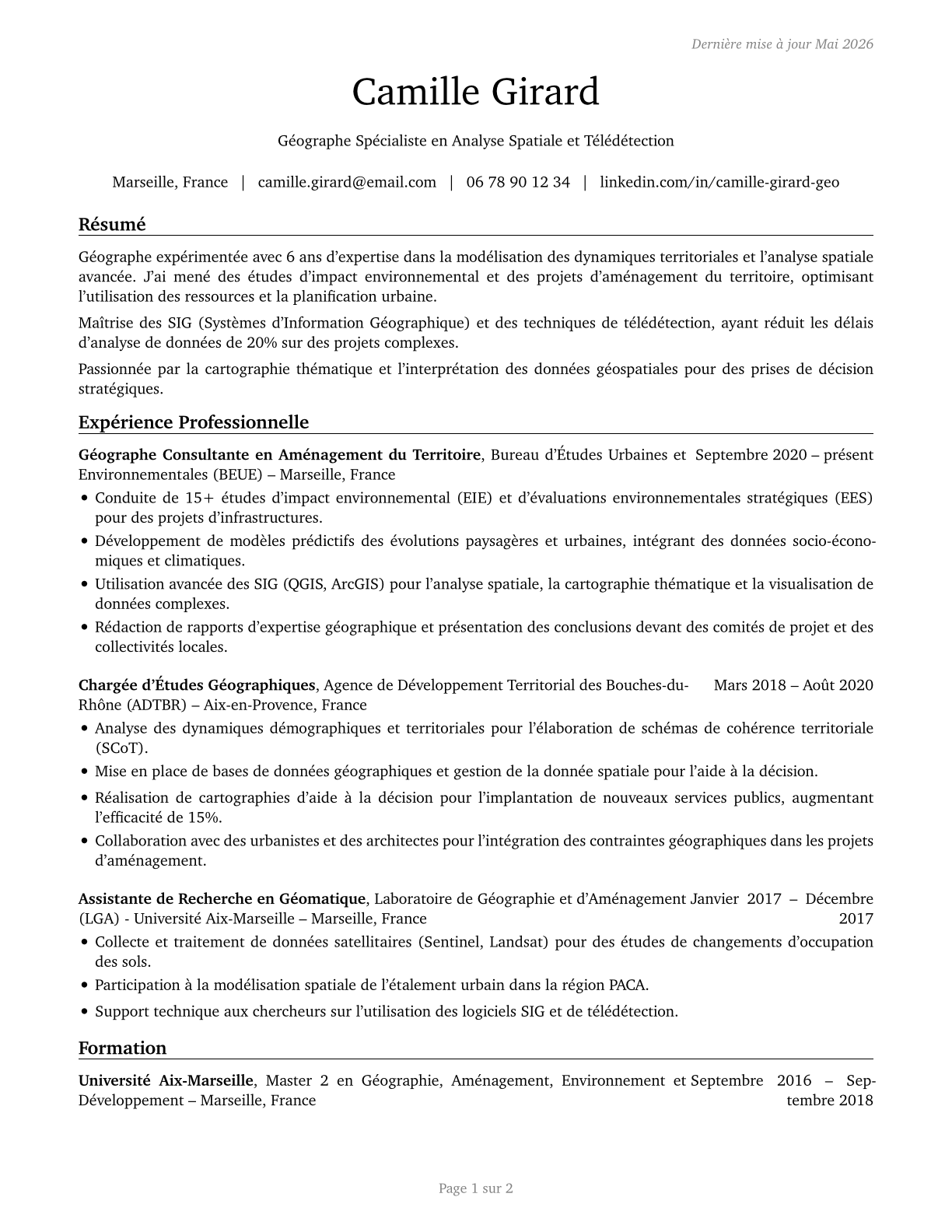 Geographers CV in French — page 1