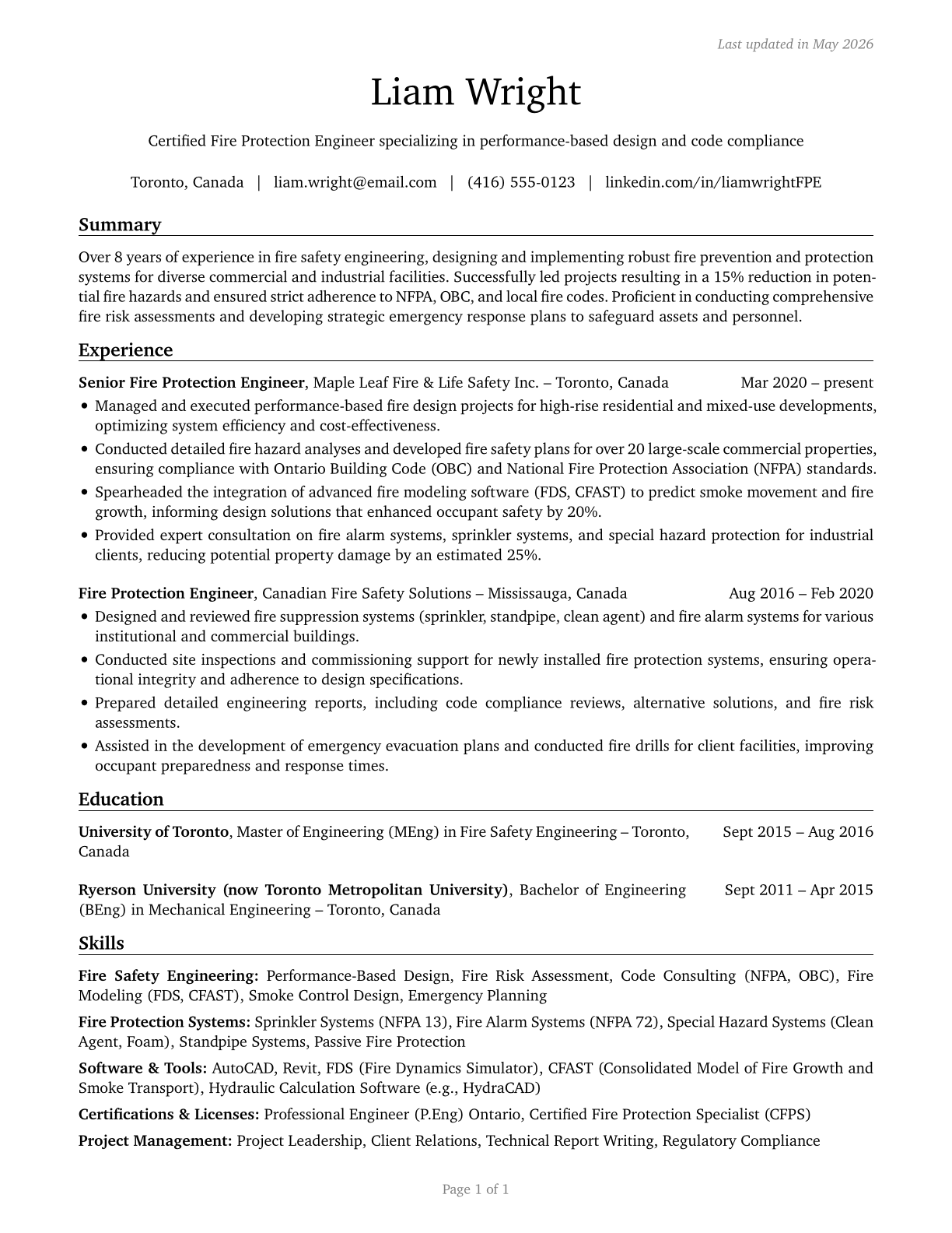 Fire-Prevention and Protection Engineers CV in English — page 1