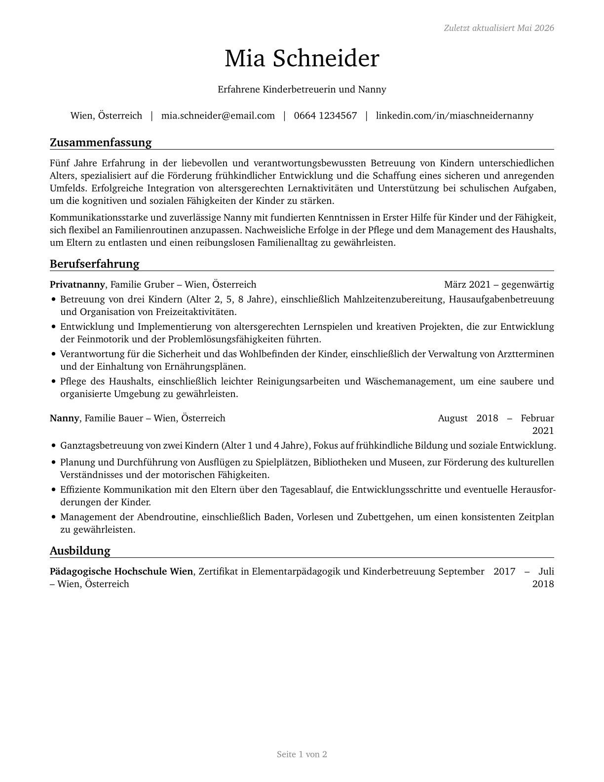 Nannies CV in German — page 1
