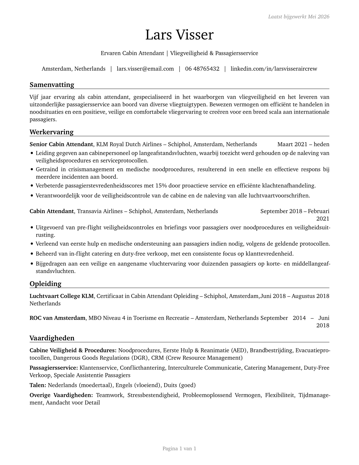 Air Crew Members CV in Dutch — page 1