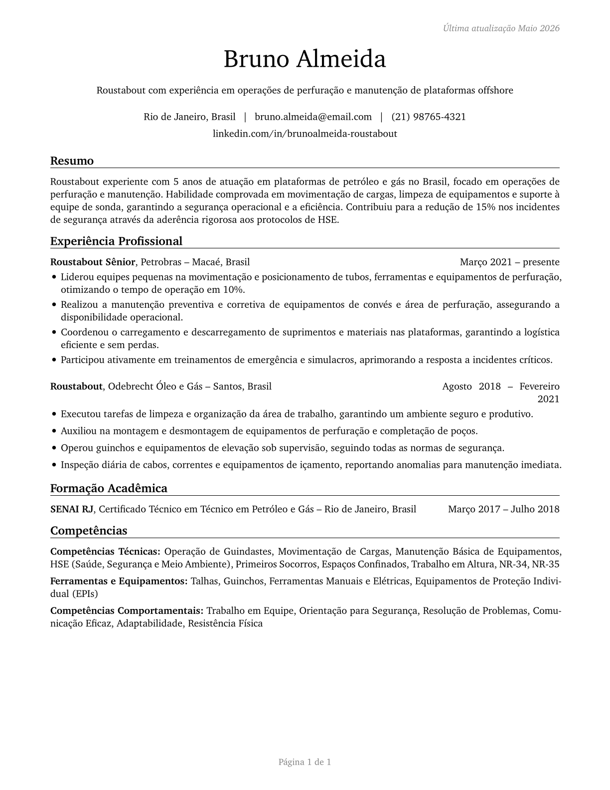 Roustabouts, Oil and Gas CV in Portuguese — page 1