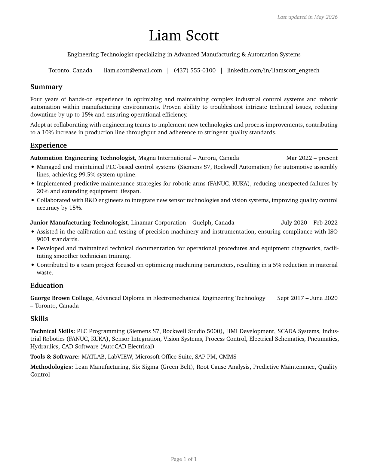 Engineering Technologists and Technicians, Except Drafters, All Other CV in English — page 1