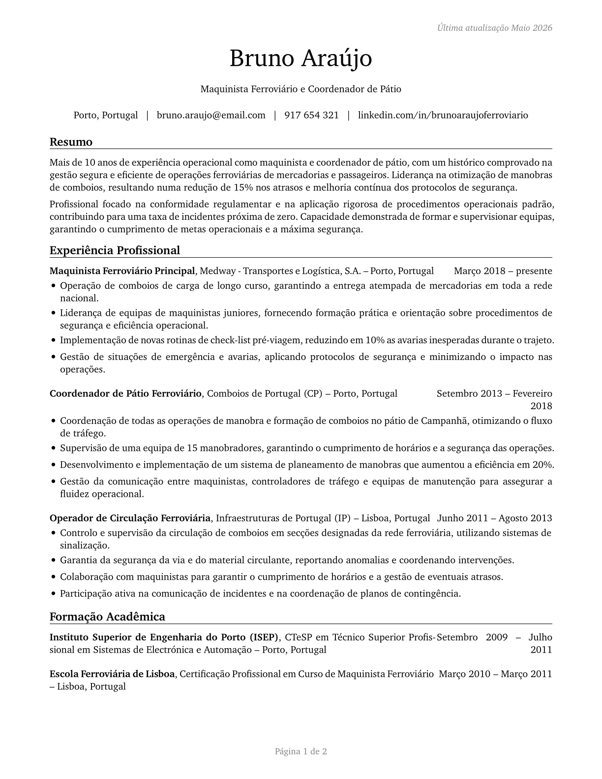 Railroad Conductors and Yardmasters CV in Portuguese — page 1