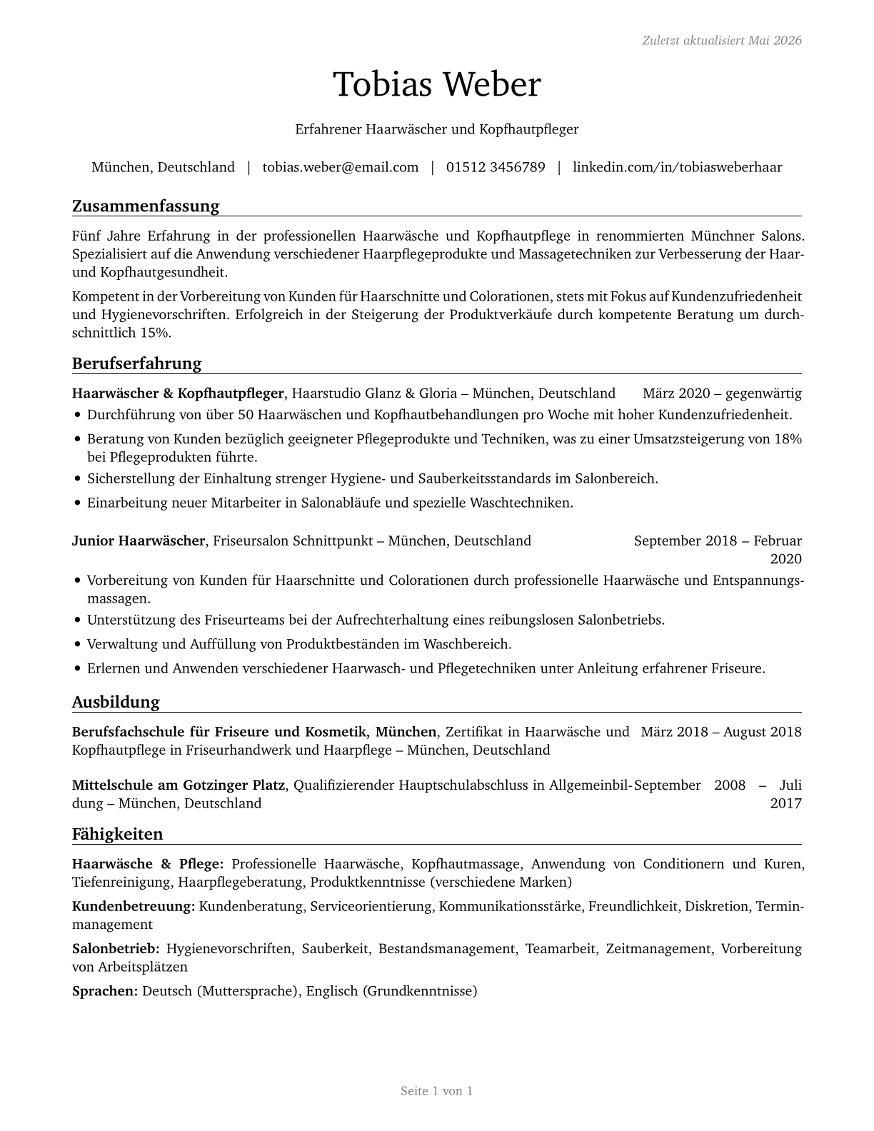 Shampooers CV in German — page 1