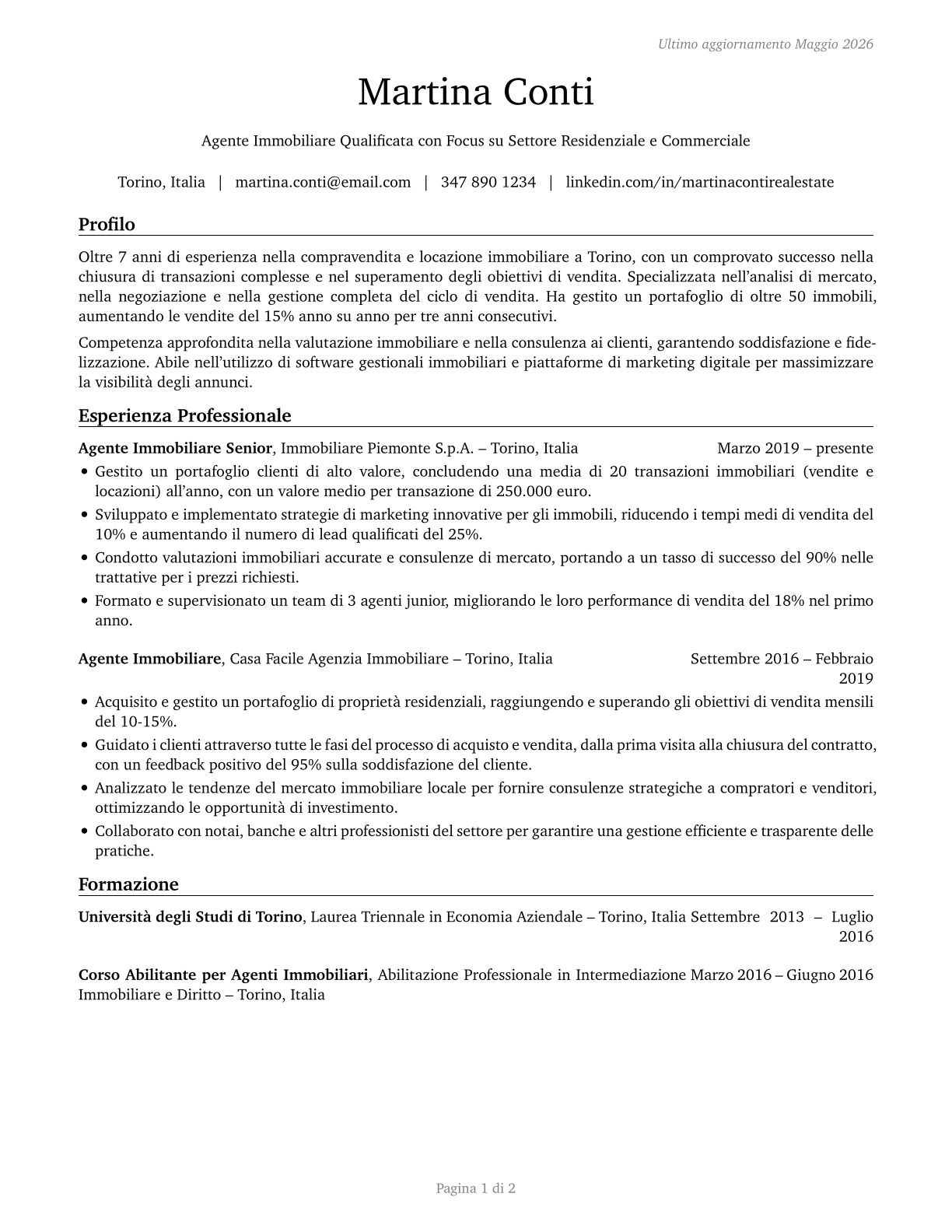 Real Estate Sales Agents CV in Italian — page 1