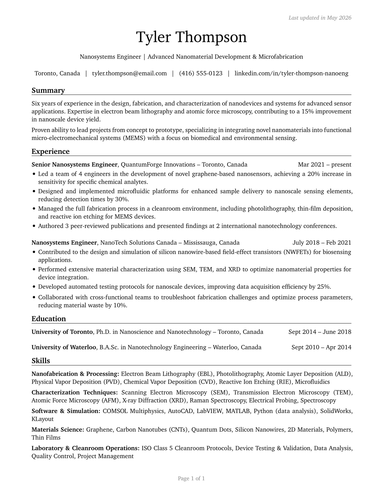 Nanosystems Engineers CV in English — page 1