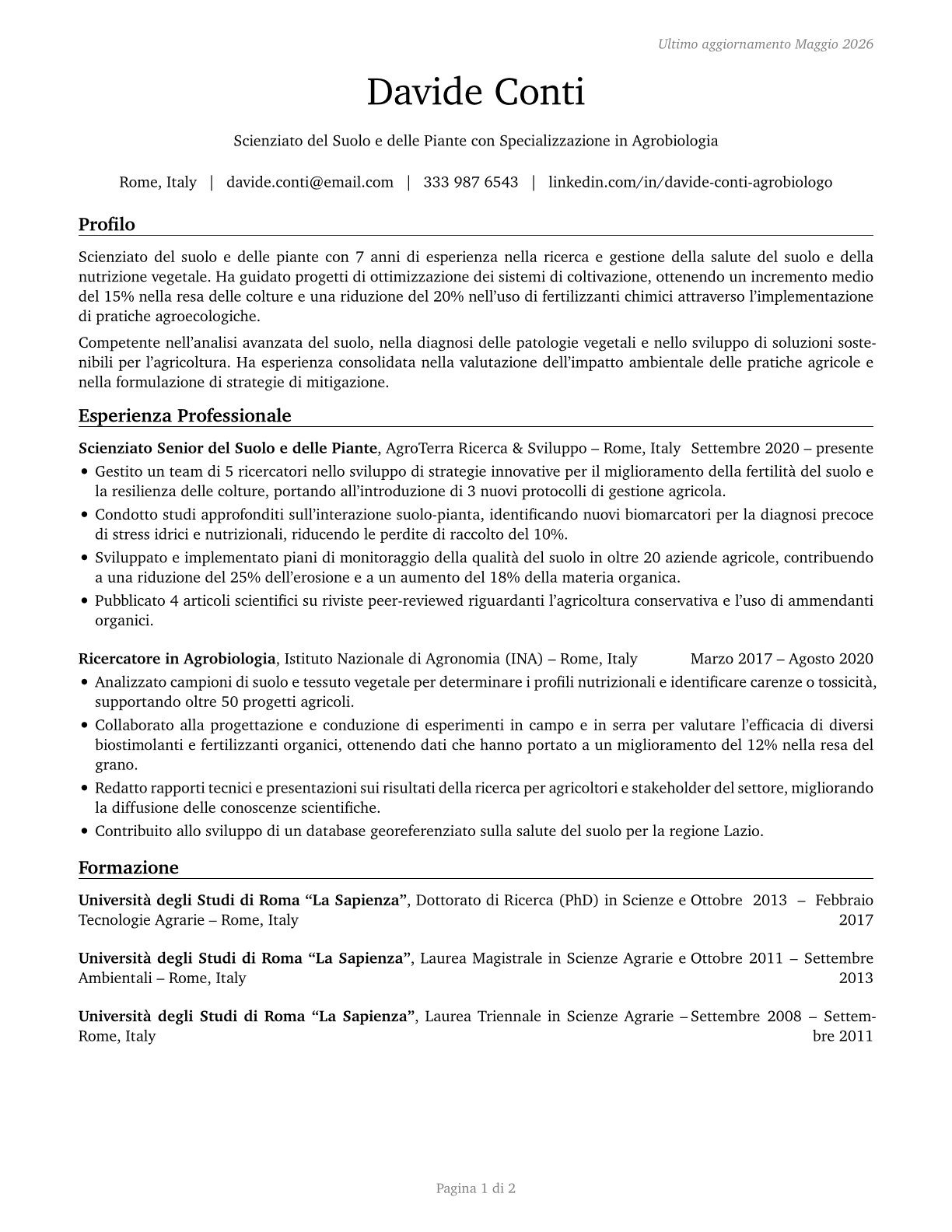 Soil and Plant Scientists CV in Italian — page 1