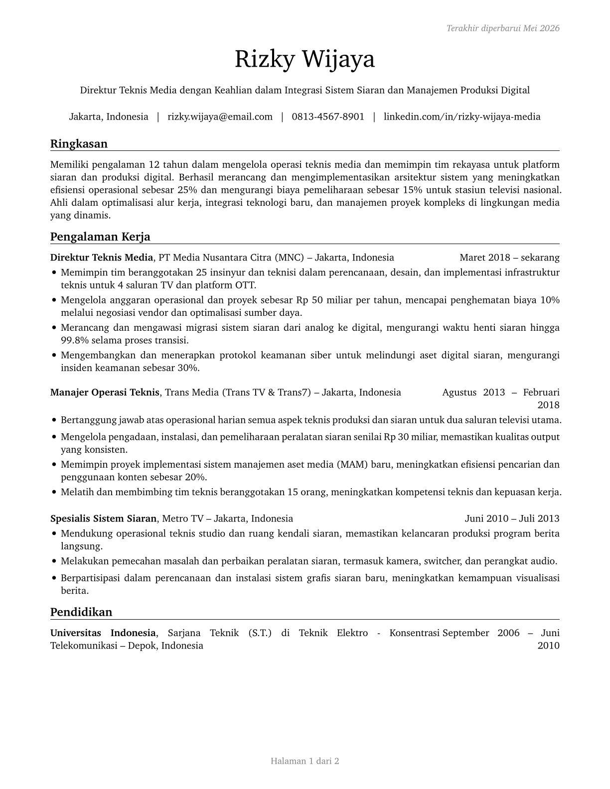 Media Technical Directors/Managers CV in Indonesian — page 1