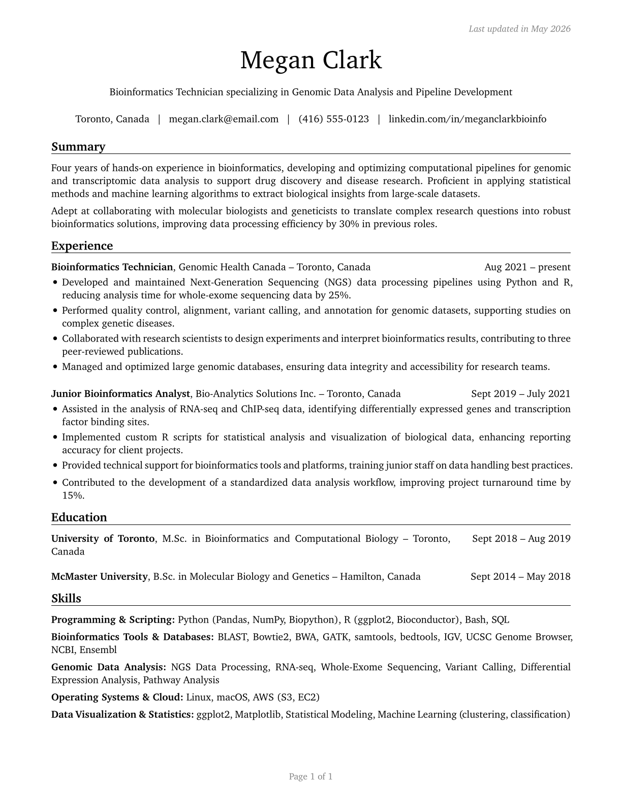 Bioinformatics Technicians CV in English — page 1