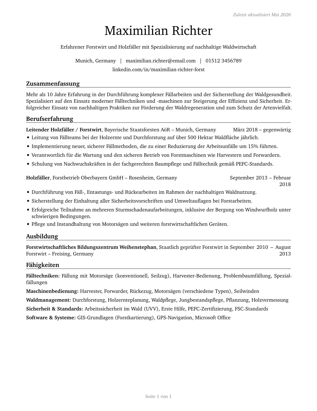 Fallers CV in German — page 1