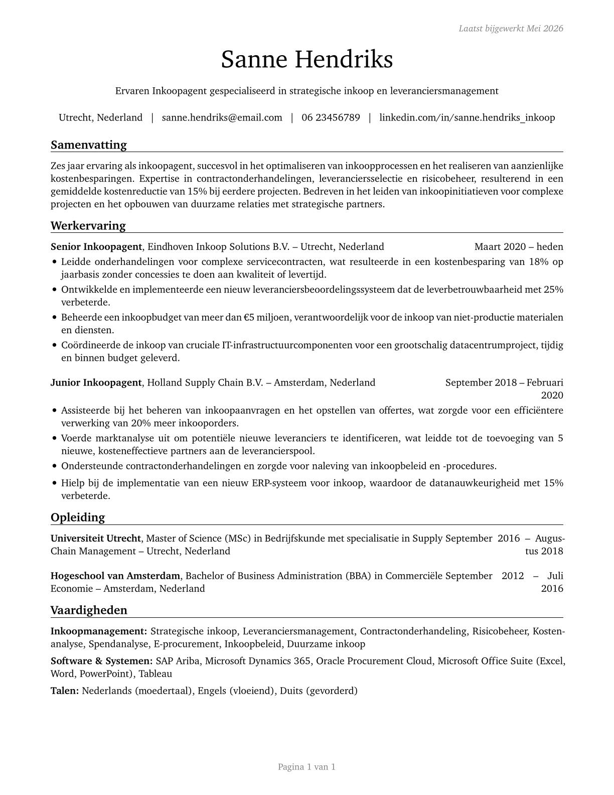 Purchasing Agents, Except Wholesale, Retail, and Farm Products CV in Dutch — page 1