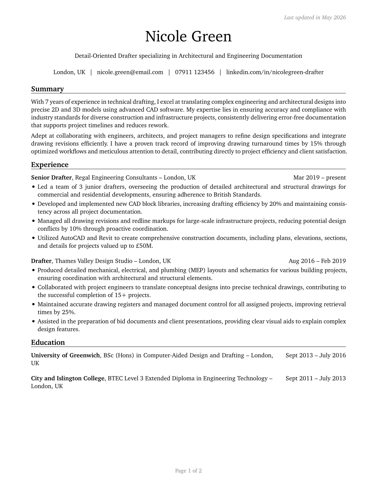 Drafters, All Other CV in English — page 1