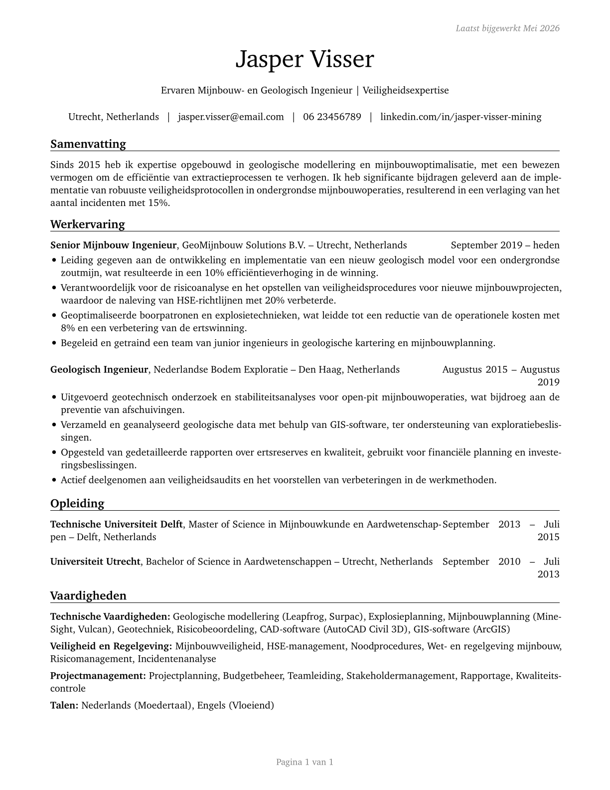 Mining and Geological Engineers, Including Mining Safety Engineers CV in Dutch — page 1