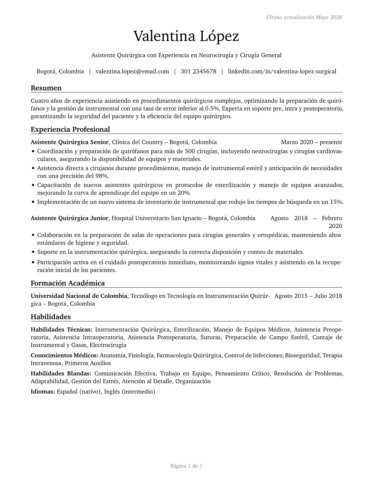 Surgical Assistants CV in Spanish — page 1