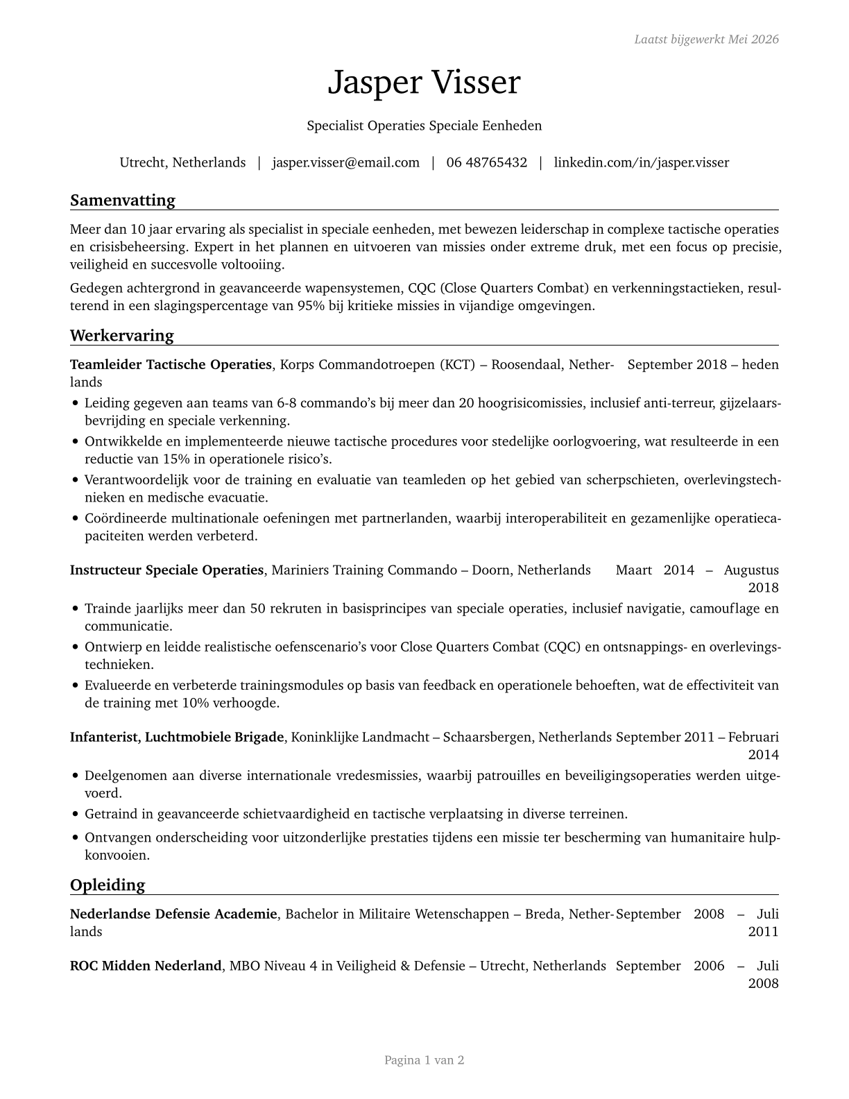 Special Forces CV in Dutch — page 1