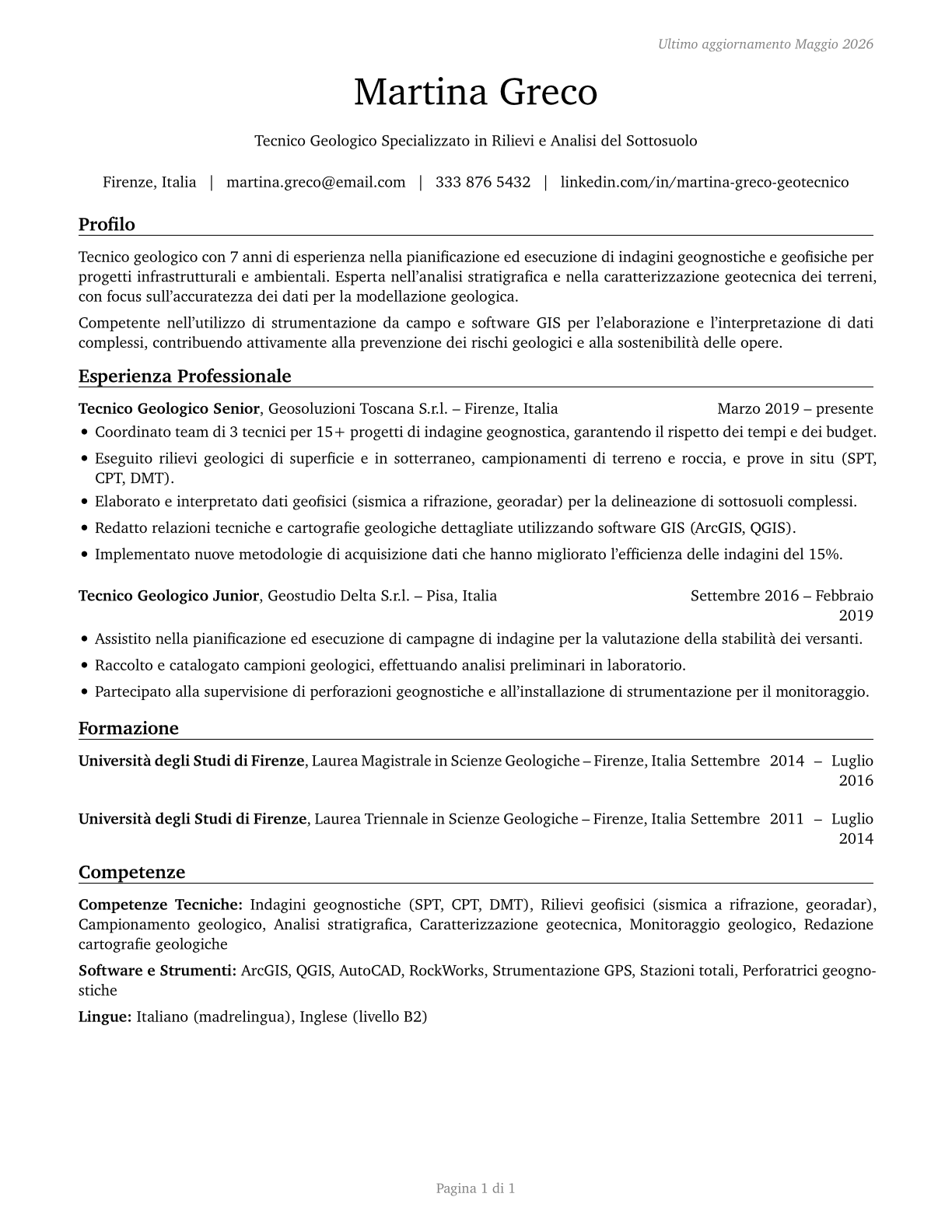 Geological Technicians, Except Hydrologic Technicians CV in Italian — page 1