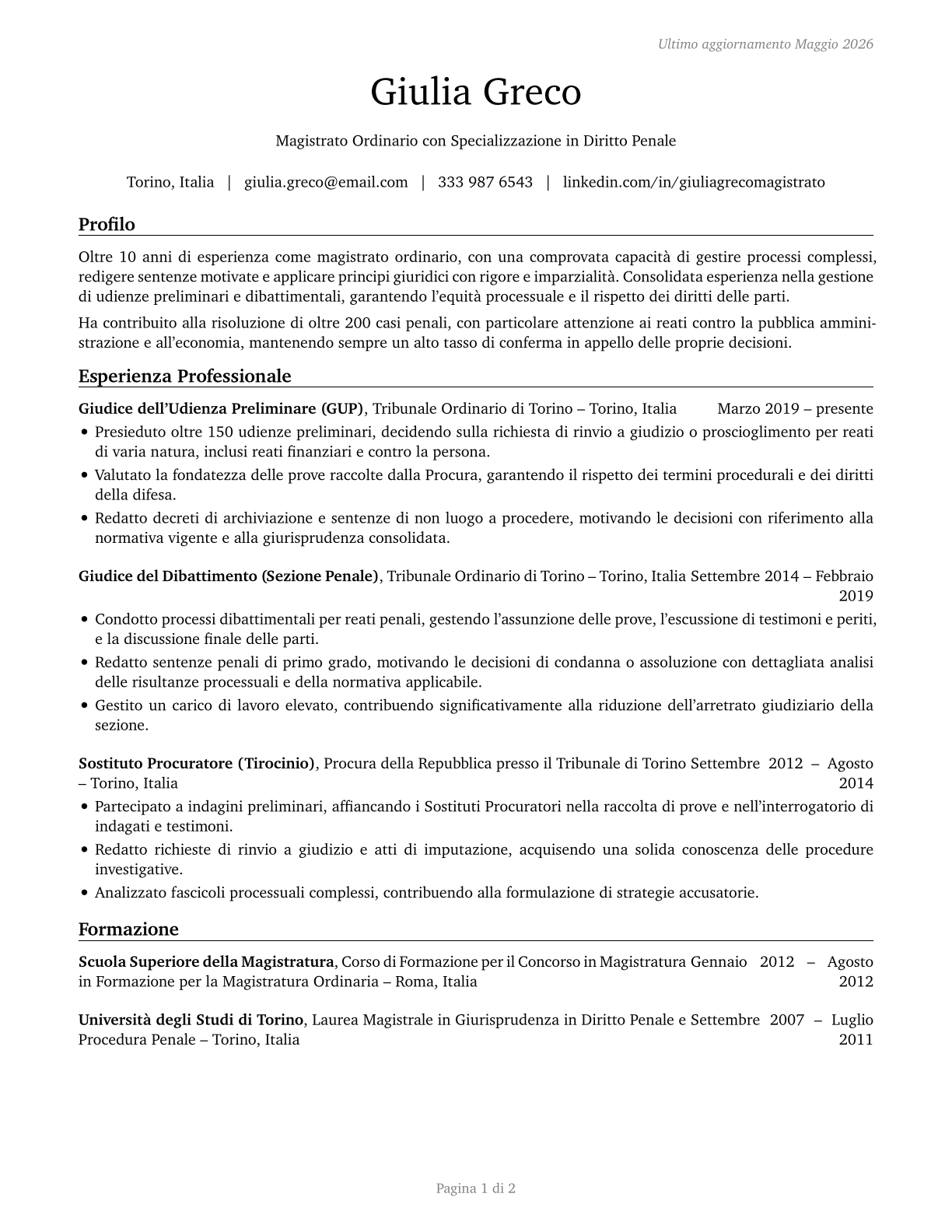 Judges, Magistrate Judges, and Magistrates CV in Italian — page 1