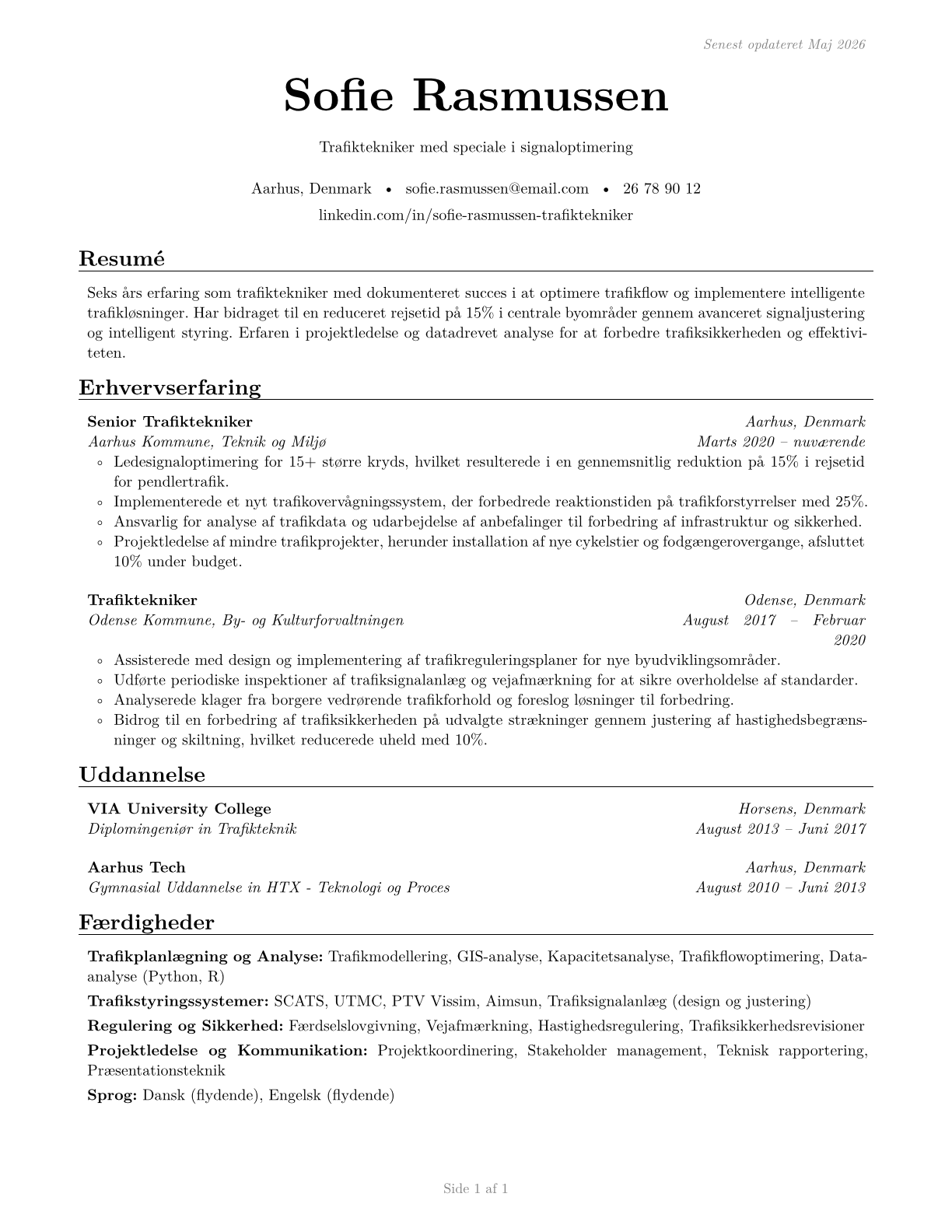 Traffic Technicians CV in Danish — page 1