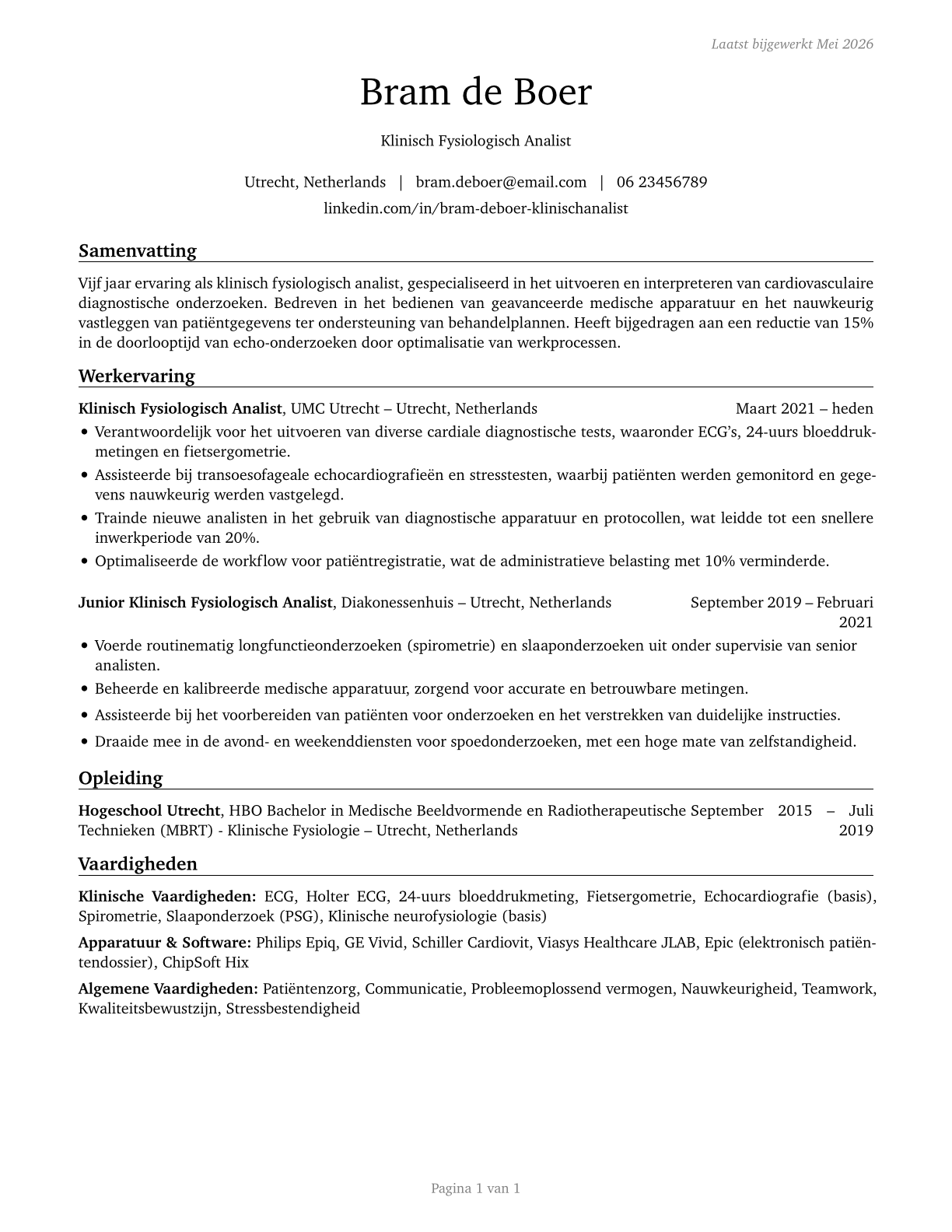 Health Technologists and Technicians, All Other CV in Dutch — page 1