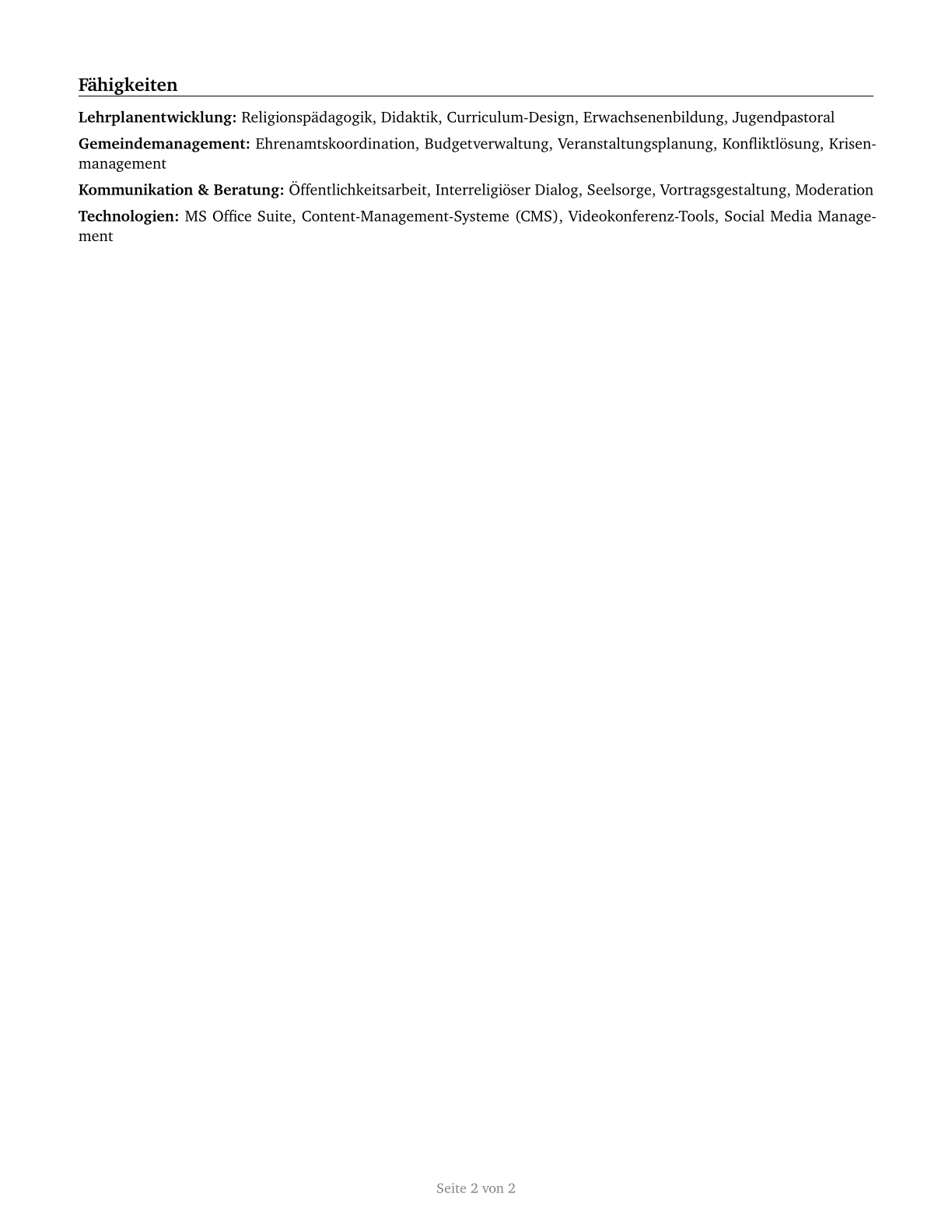 Directors, Religious Activities and Education CV in German — page 2