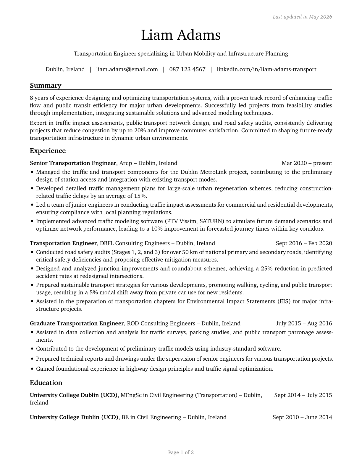 Transportation Engineers CV in English — page 1