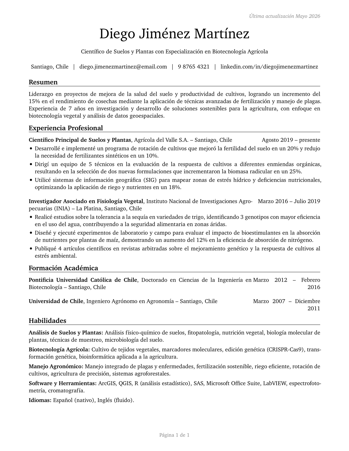 Soil and Plant Scientists CV in Spanish — page 1