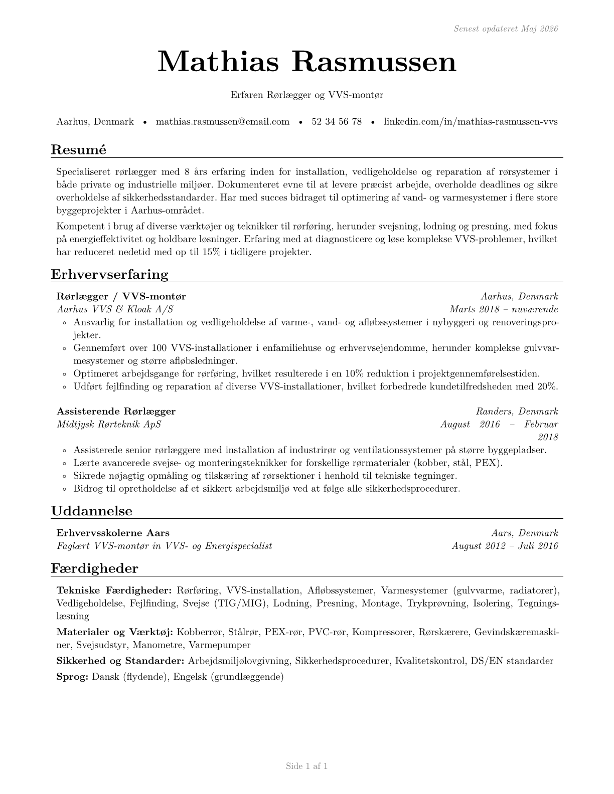 Helpers--Pipelayers, Plumbers, Pipefitters, and Steamfitters CV in Danish — page 1