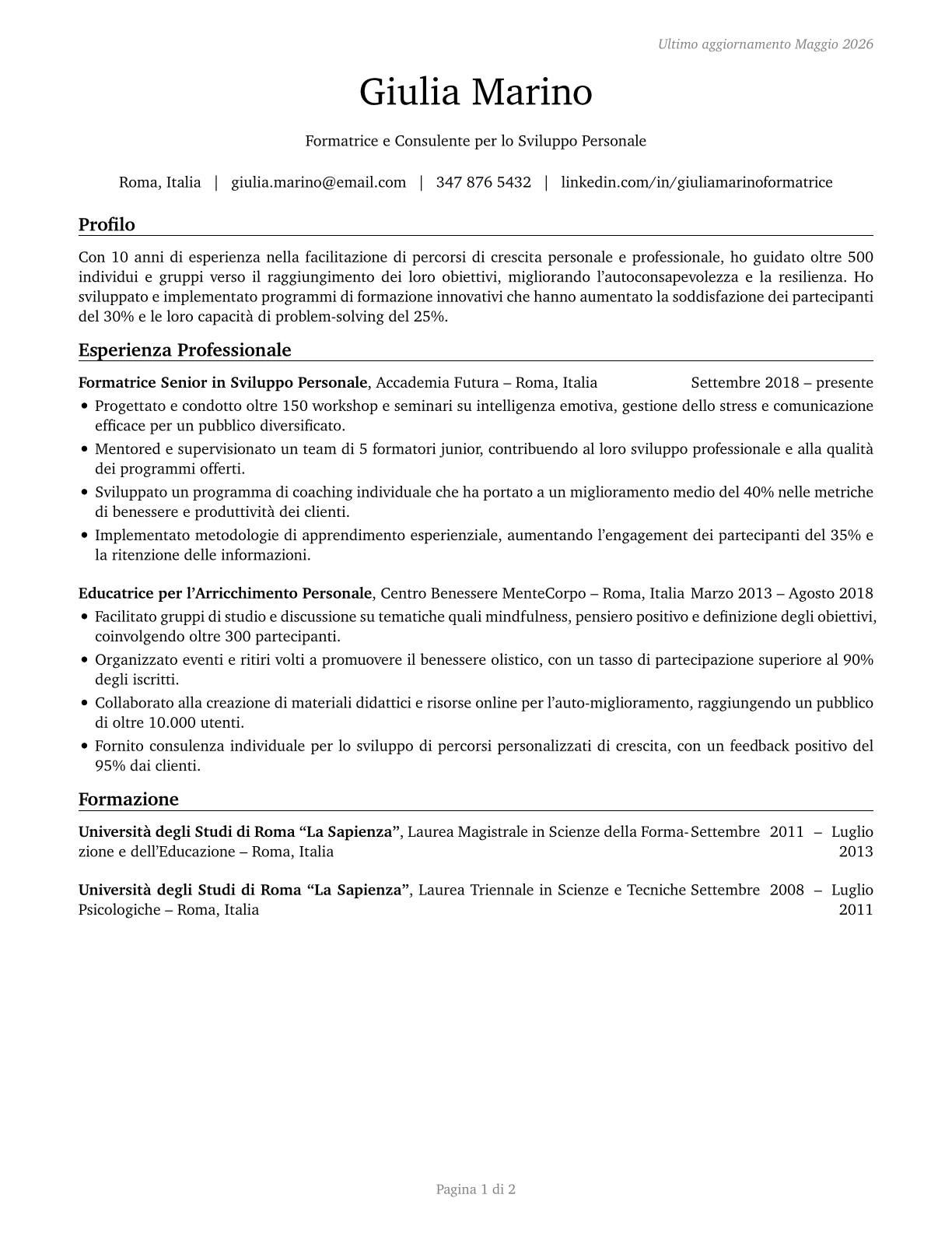 Self-Enrichment Teachers CV in Italian — page 1