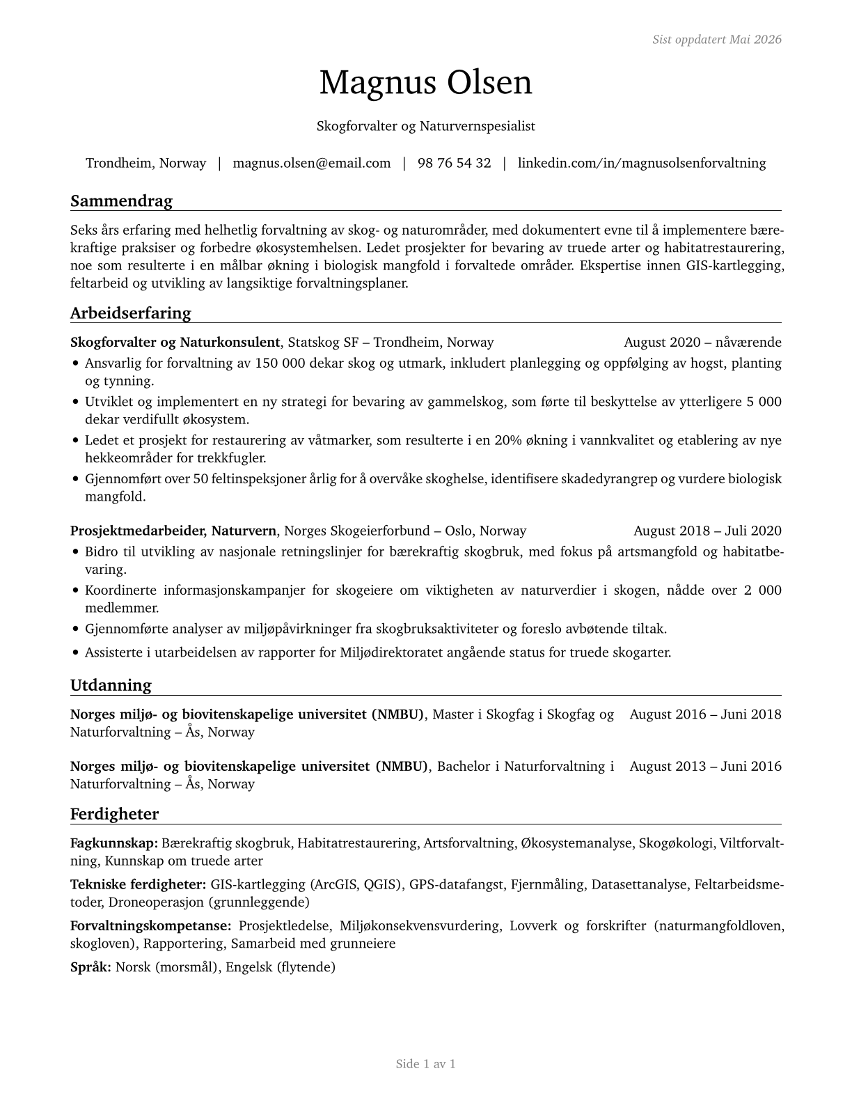 Forest and Conservation Workers CV in Norwegian_bokmal — page 1
