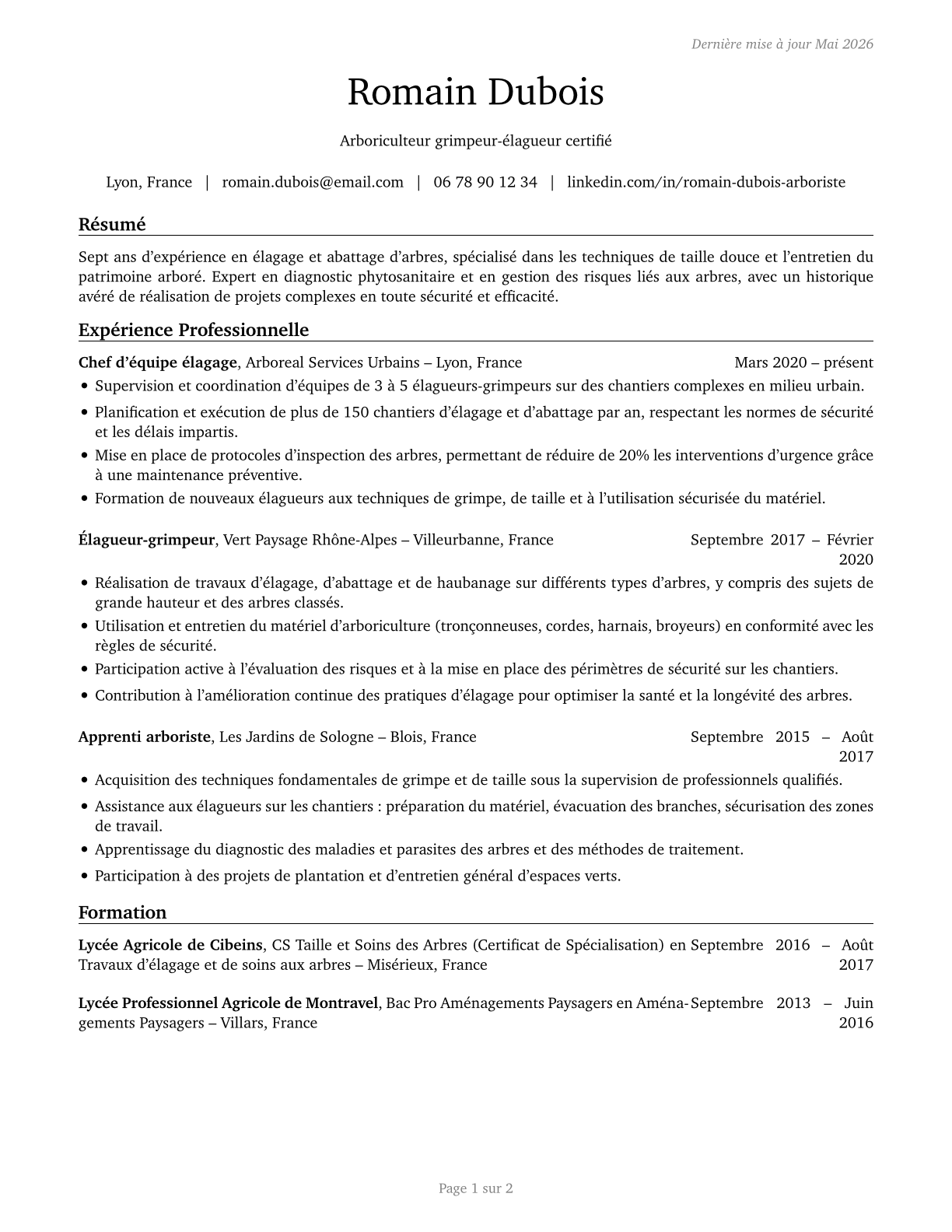 Tree Trimmers and Pruners CV in French — page 1