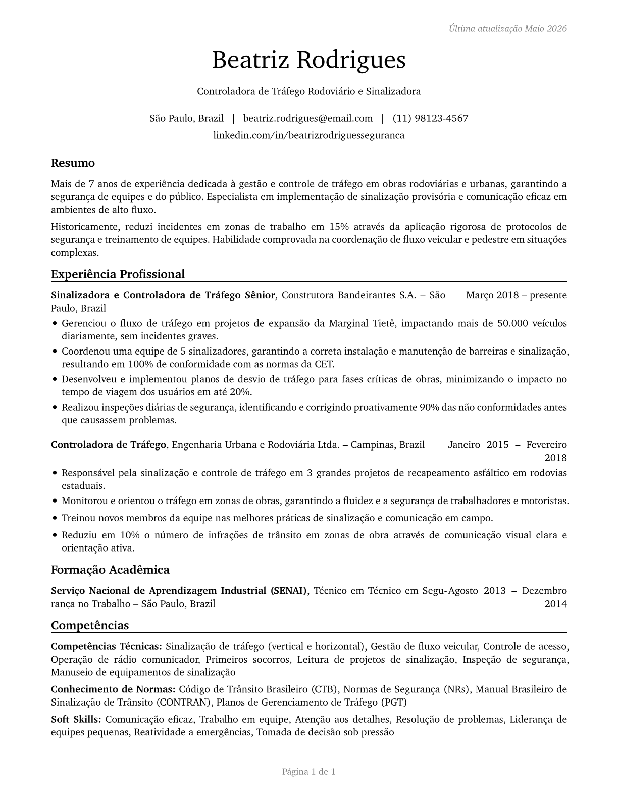 Crossing Guards and Flaggers CV in Portuguese — page 1