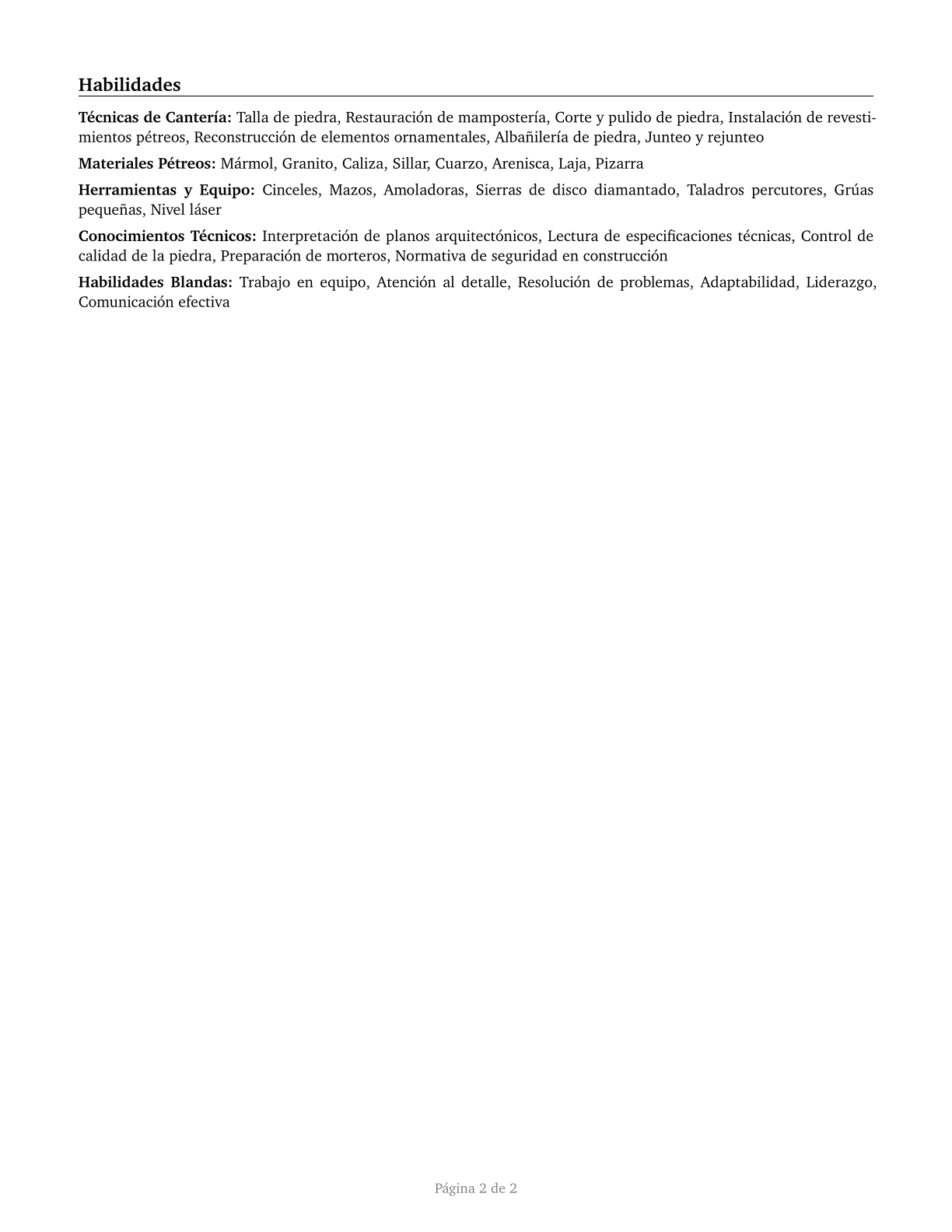 Stonemasons CV in Spanish — page 2
