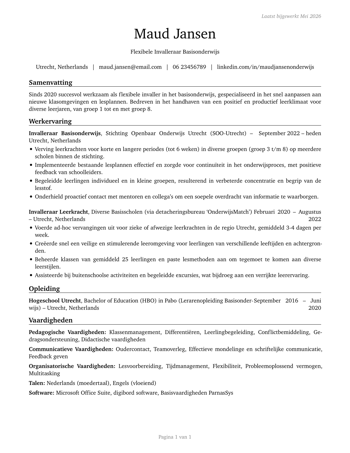 Substitute Teachers, Short-Term CV in Dutch — page 1