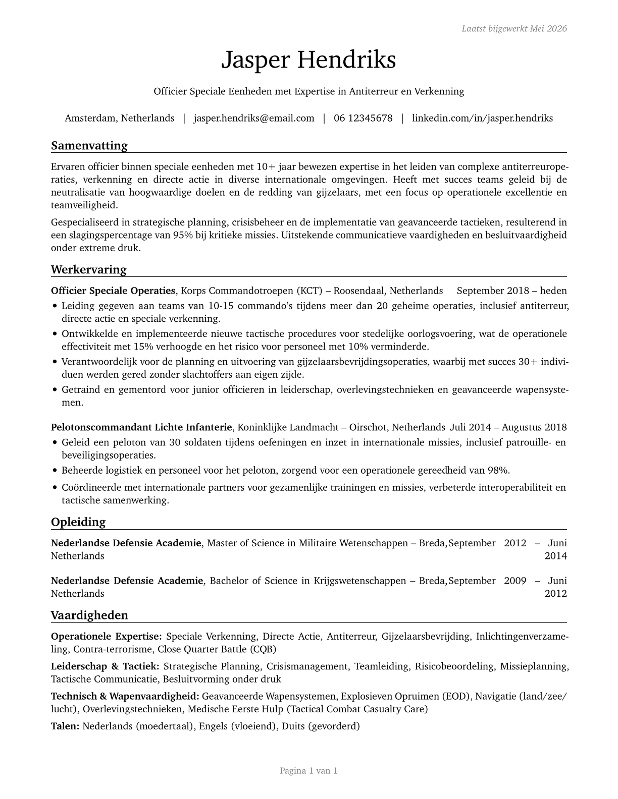 Special Forces Officers CV in Dutch — page 1