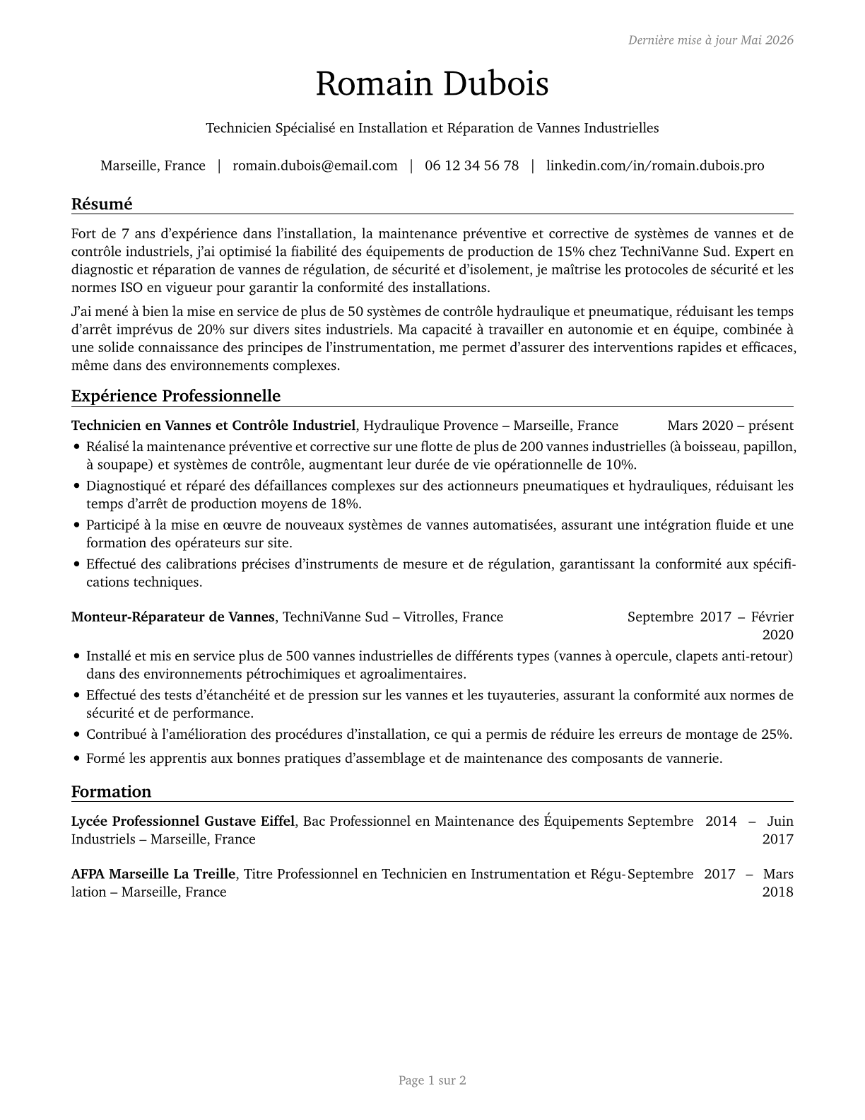 Control and Valve Installers and Repairers, Except Mechanical Door CV in French — page 1