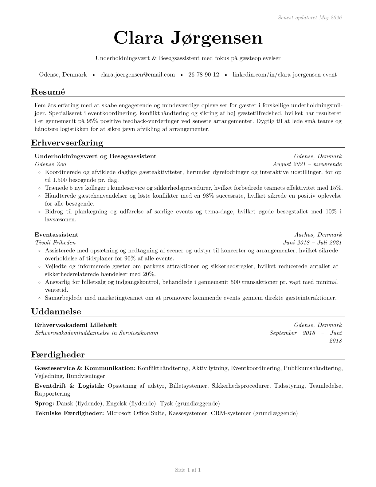 Entertainment Attendants and Related Workers, All Other CV in Danish — page 1
