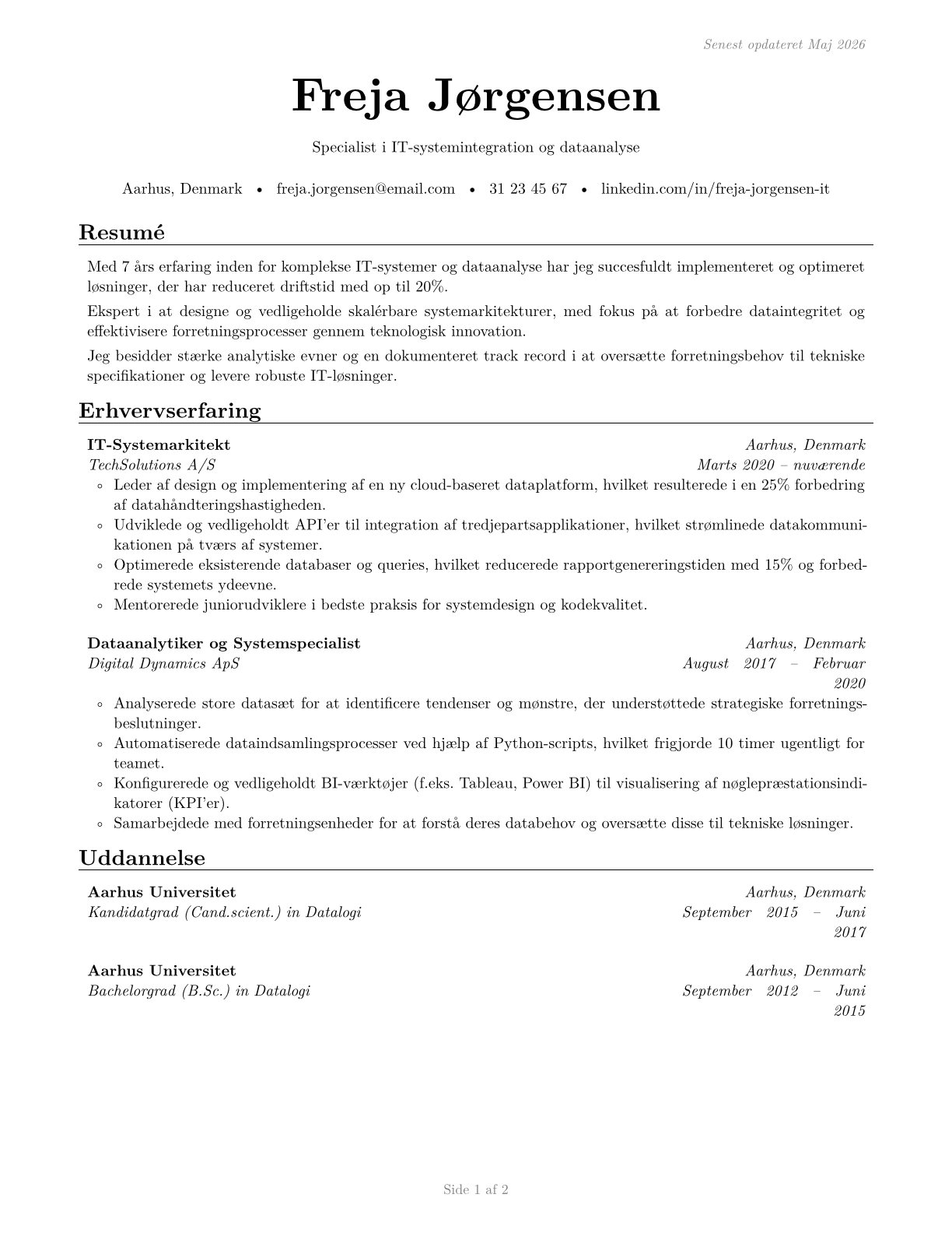 Computer Occupations, All Other CV in Danish — page 1