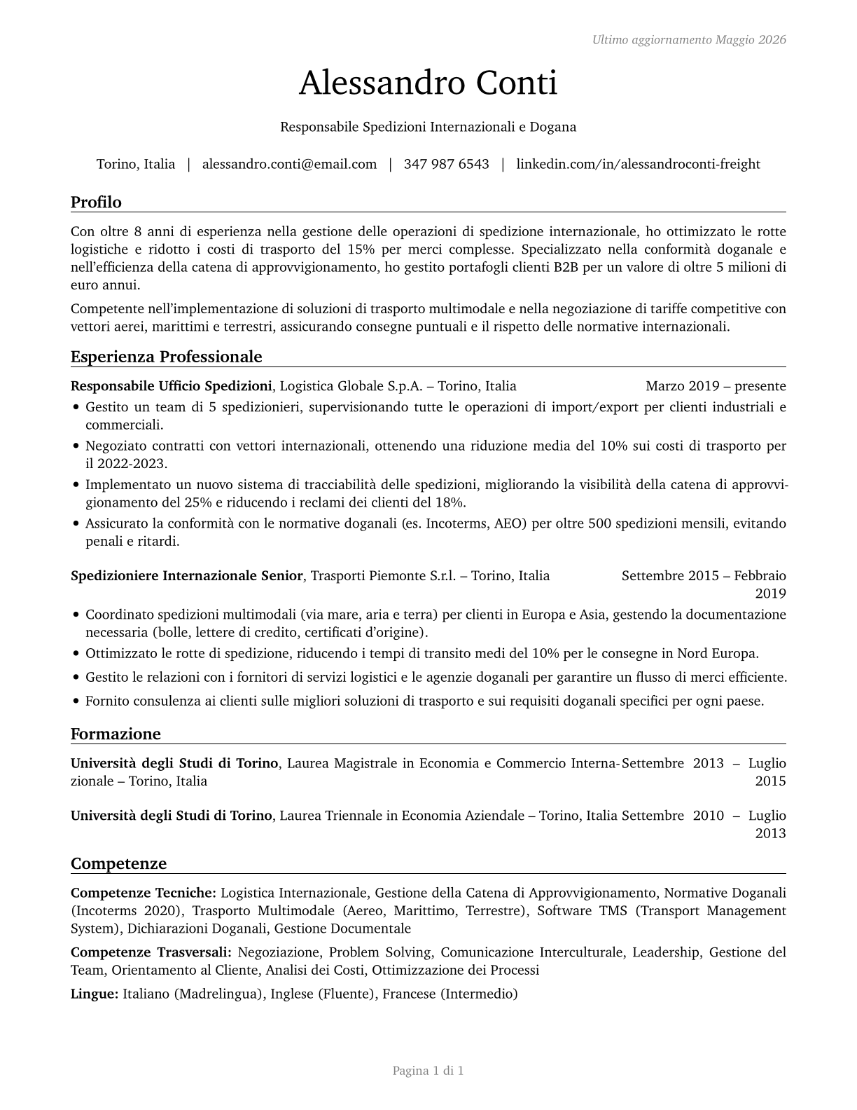 Freight Forwarders CV in Italian — page 1