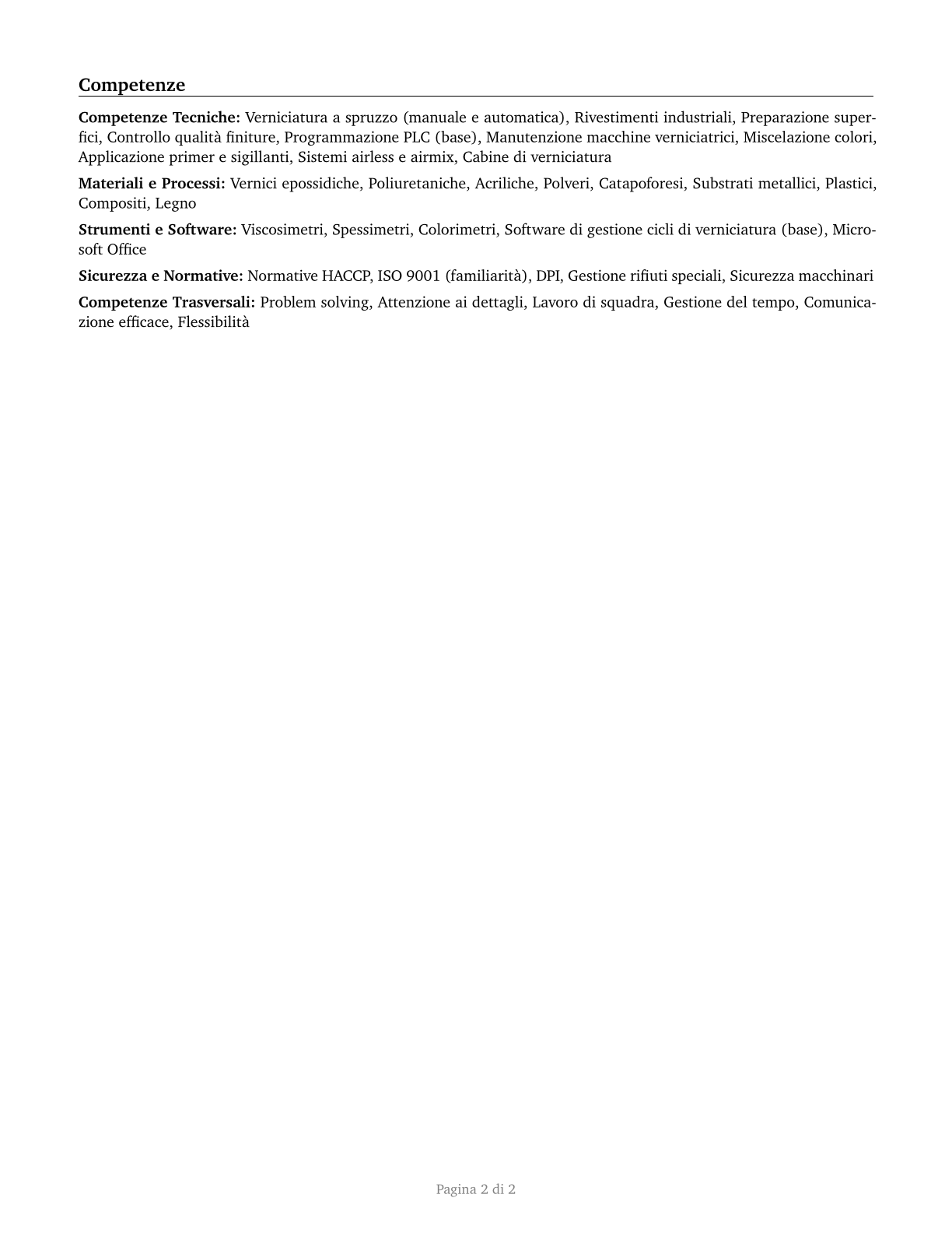 Coating, Painting, and Spraying Machine Setters, Operators, and Tenders CV in Italian — page 2