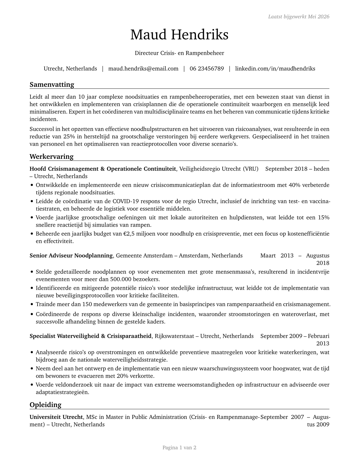 Emergency Management Directors CV in Dutch — page 1