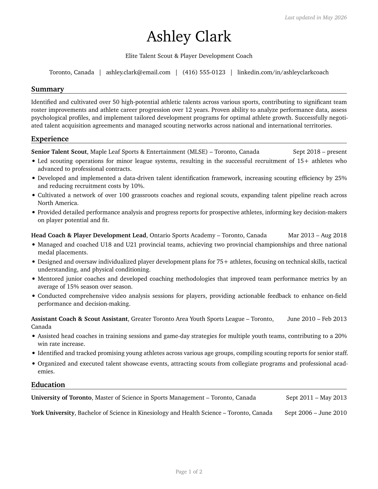 Coaches and Scouts CV in English — page 1
