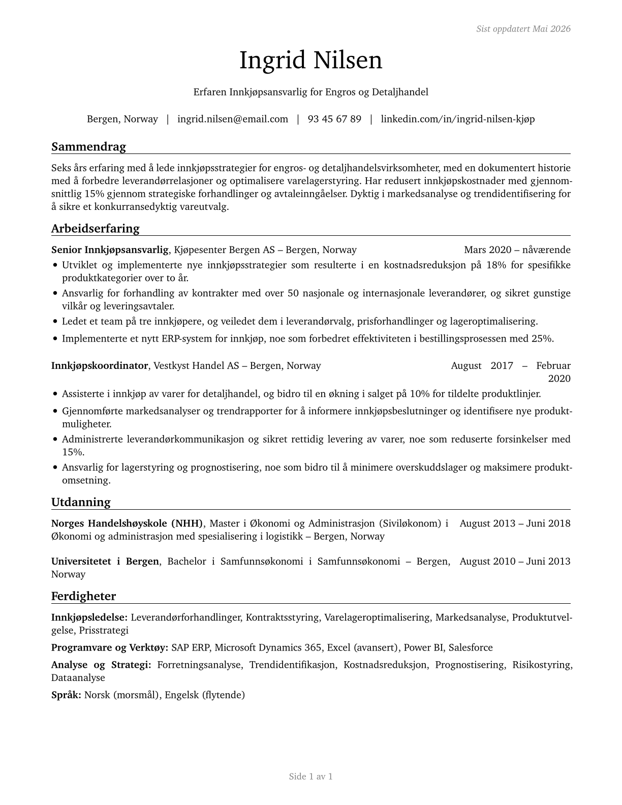 Wholesale and Retail Buyers, Except Farm Products CV in Norwegian_bokmal — page 1