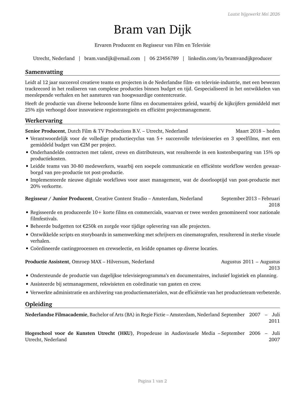 Producers and Directors CV in Dutch — page 1