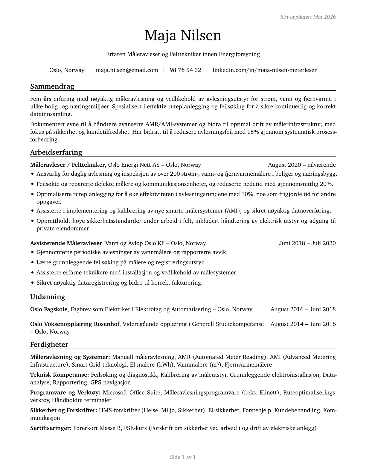 Meter Readers, Utilities CV in Norwegian_bokmal — page 1
