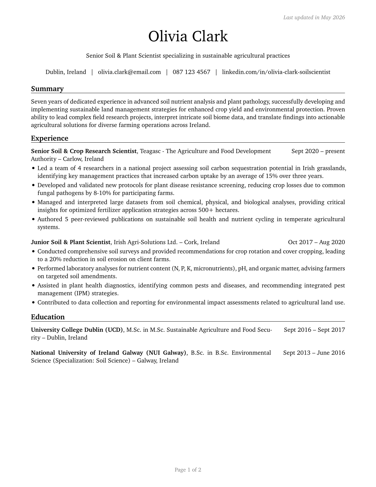 Soil and Plant Scientists CV in English — page 1