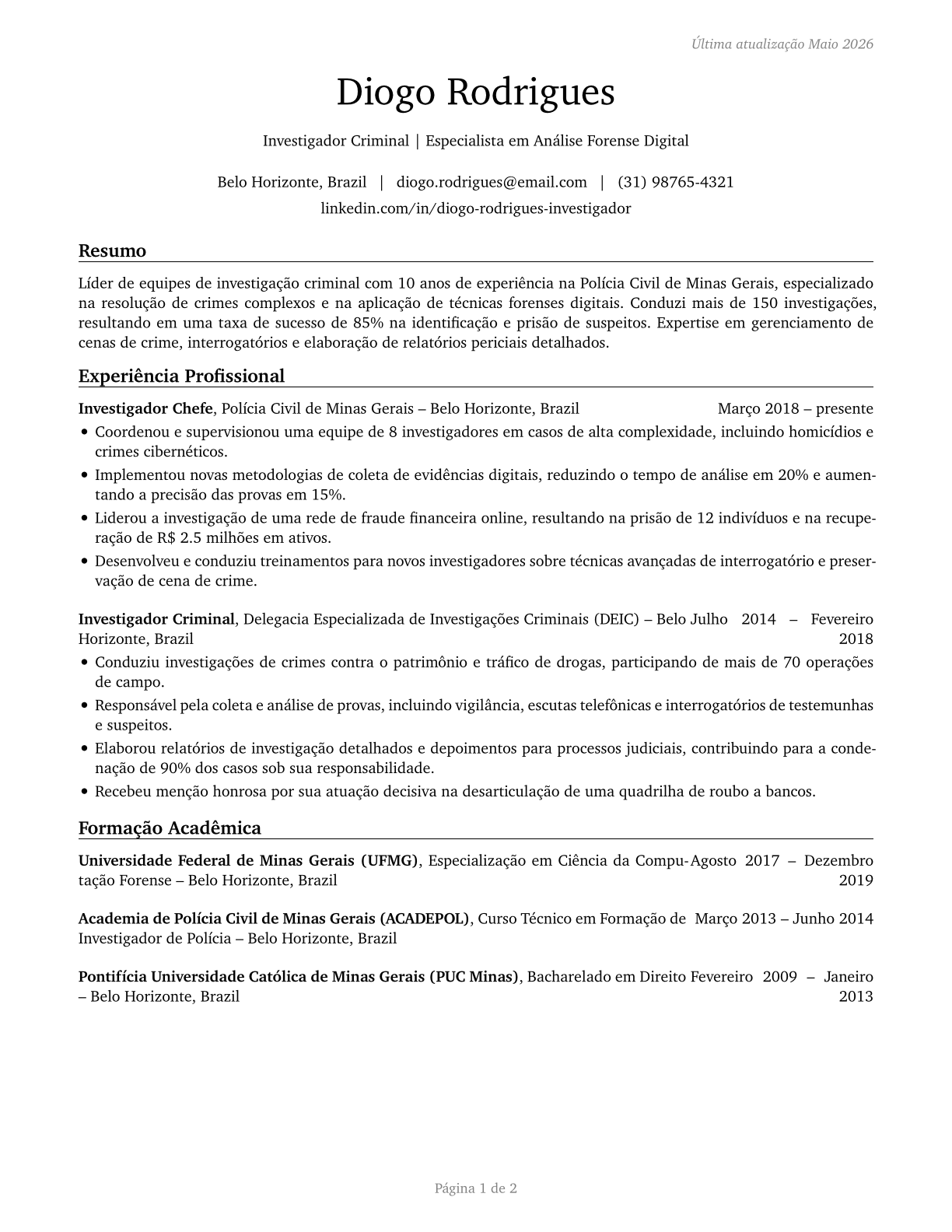 Detectives and Criminal Investigators CV in Portuguese — page 1