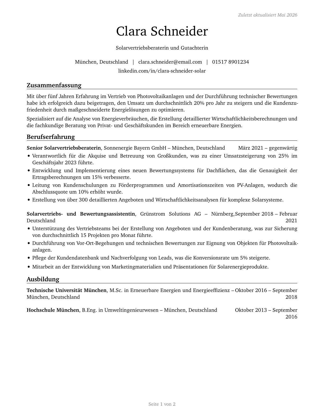 Solar Sales Representatives and Assessors CV in German — page 1